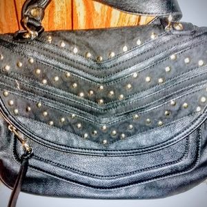Steve Madden Black Leather/Gold Studded Hobo Purse